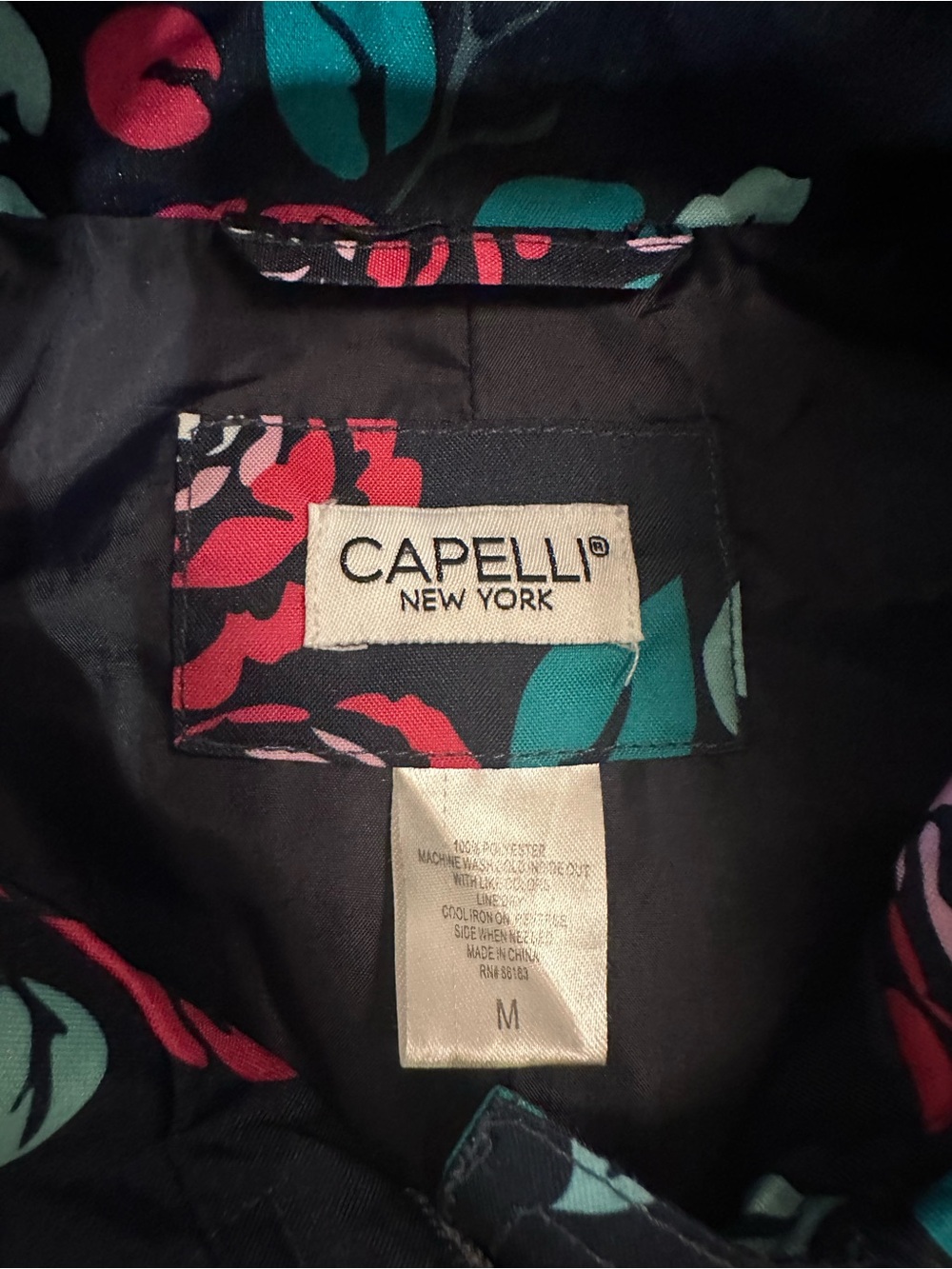 Capelli of New York Navy Floral Hooded Trench Coat Size M - Picture 8 of 16